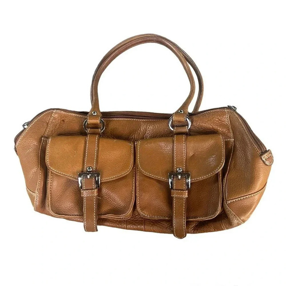 Tignanello Whiskey Caramel Brown Leather Satchel Shoulder Bag - Picture 1 of 9